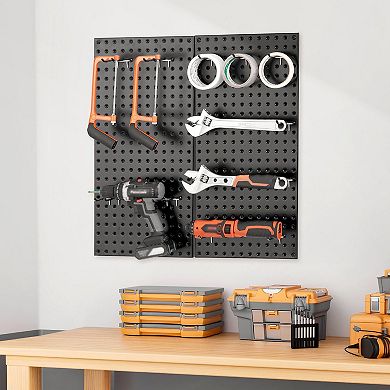 Metal Pegboard Wall Panel Set for Garage and Workshop Tool Storage Black