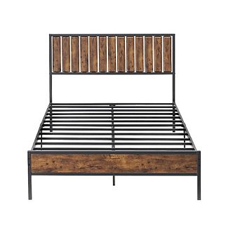 Classic Platform Bed Frame with Wood Headboard & Footboard, Under Storage & All-Metal Support