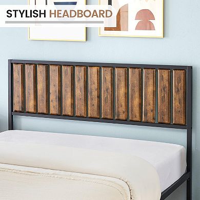 Classic Platform Bed Frame with Wood Headboard & Footboard, Under Storage & All-Metal Support