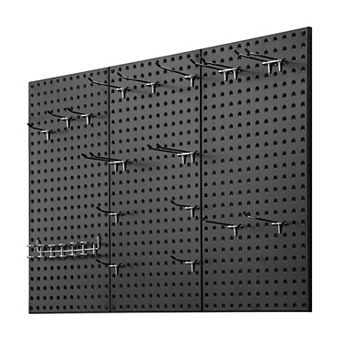 Metal Pegboard Wall Panel Set for Garage and Workshop Tool Organization Black