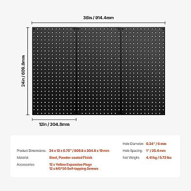 Metal Pegboard Wall Panel Set for Garage and Workshop Tool Organization Black