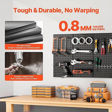 Metal Pegboard Wall Panel Set for Garage and Workshop Tool Organization Black