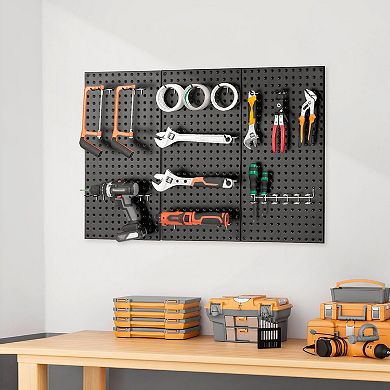 Metal Pegboard Wall Panel Set for Garage and Workshop Tool Organization Black