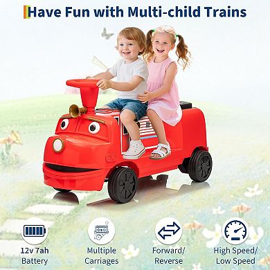 12V 2-Seater Kids Ride-On Train Toy, Music, 2 Speeds & Adjustable Seat (3+ Years)