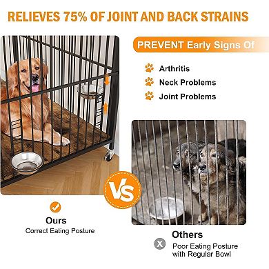 Dog Crate Furniture with Adjustable Feeder & 360° Wheels, Heavy Duty End Table for Medium Dogs