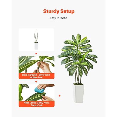 Indoor Artificial Dracaena Tree with Flexible Branches and Stable Base White and Green