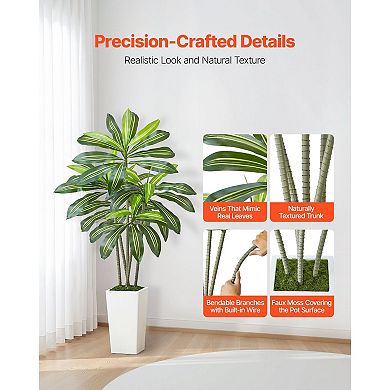 Indoor Artificial Dracaena Tree with Flexible Branches and Stable Base White and Green