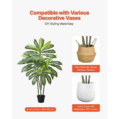 Indoor Artificial Dracaena Tree with Flexible Branches and Stable Base White and Green