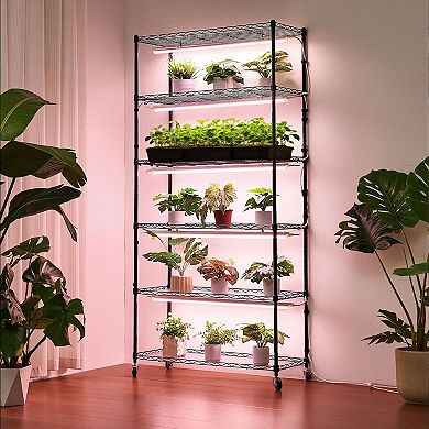 6-Tier Grow Light Shelf for Seedlings and Herbs with Timer and PP Trays