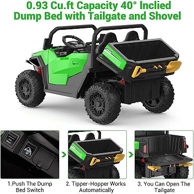 24V 4WD Kids' Electric Dump Truck with Remote,2-Seater All-Terrain Ride-On