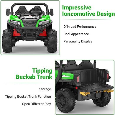 24V 4WD Kids' Electric Dump Truck with Remote,2-Seater All-Terrain Ride-On