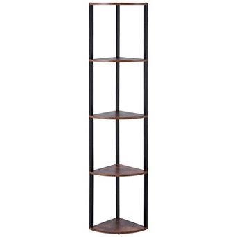 Five-Tier LED Corner Bookshelf with RGB App Control for Living Room or Bedroom Black and Brown