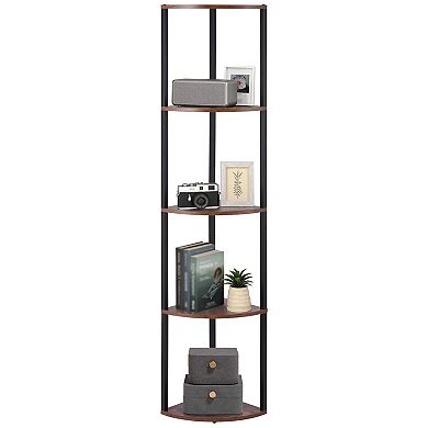 Five-Tier LED Corner Bookshelf with RGB App Control for Living Room or Bedroom Black and Brown