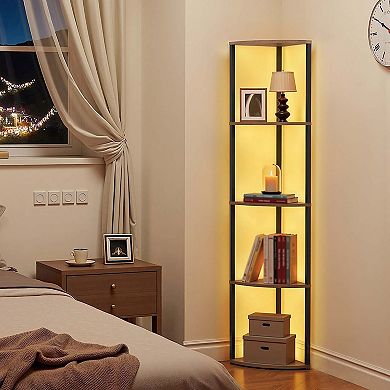 Five-Tier LED Corner Bookshelf with RGB App Control for Living Room or Bedroom Black and Brown