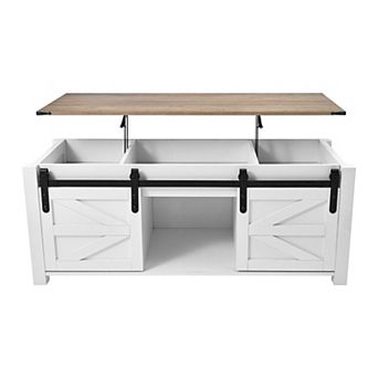 Lift-Top Coffee Table with Hidden Storage and Two-Tone Design for Family Rooms