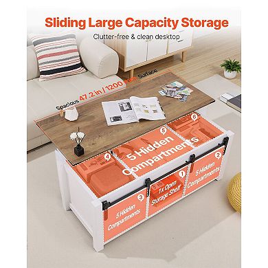 Lift-Top Coffee Table with Hidden Storage and Two-Tone Design for Family Rooms