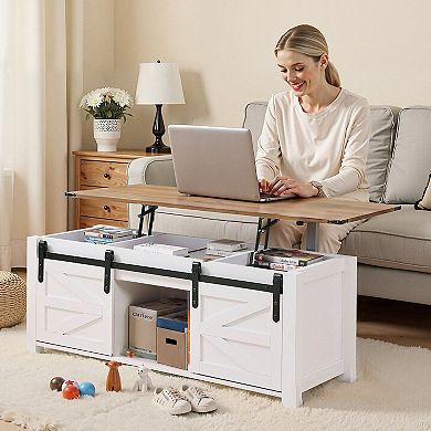 Lift-Top Coffee Table with Hidden Storage and Two-Tone Design for Family Rooms