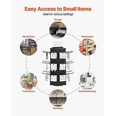 Rotating Pegboard Display Stand with 24 Hooks for Countertop Organization Black
