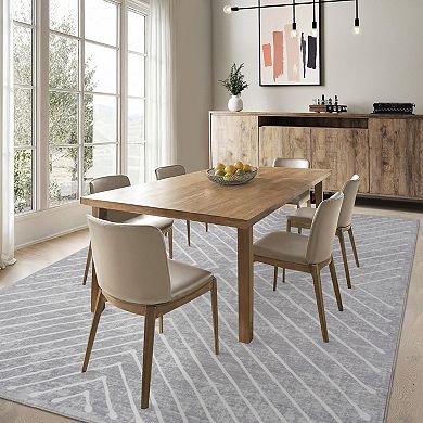 Geometric Striped Washable Rug Non-Shedding Contemporary Carpet Ultra-Soft Low Pile Floor Cover
