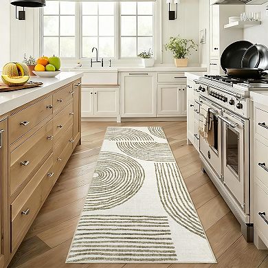 Abstract Stripe Washable Rug with Rubber Backing Soft Non Shedding Low Pile Thin Foldable Carpet