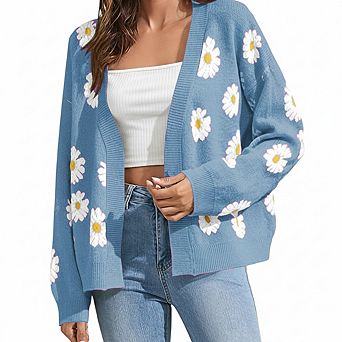 Sweater Cardigan for Women Long Sleeve Flower Open Front Outerwear