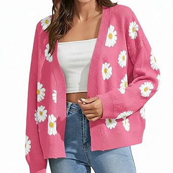 Sweater Cardigan for Women Long Sleeve Flower Open Front Outerwear