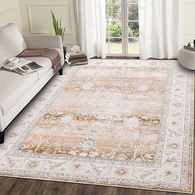 Vintage Oriental Washable Rug for Living Room Non-Slip Ultra-Thin