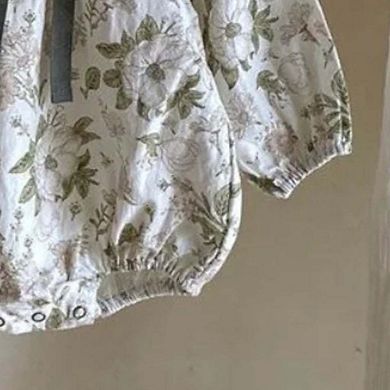 Arrival Baby Girls Vintage Floral/Plain Bow-Tie Lantern Sleeves bodysuit