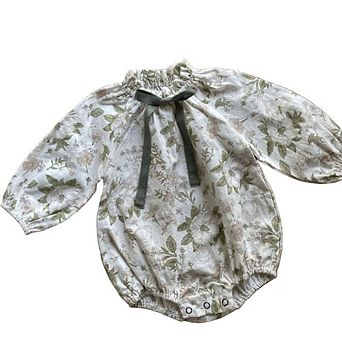 Arrival Baby Girls Vintage Floral/Plain Bow-Tie Lantern Sleeves bodysuit