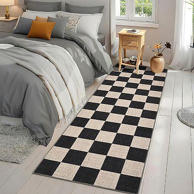 Modern Checkerboard Machine Washable Rug Foldable Ultra-Thin Non-Shedding Low Pile Carpet