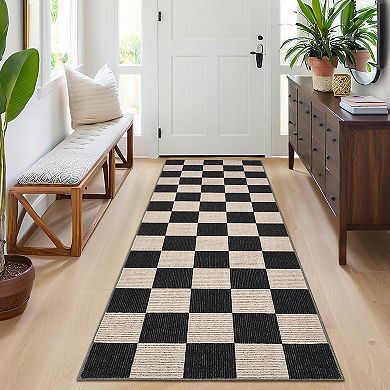 Modern Checkerboard Machine Washable Rug Foldable Ultra-Thin Non-Shedding Low Pile Carpet