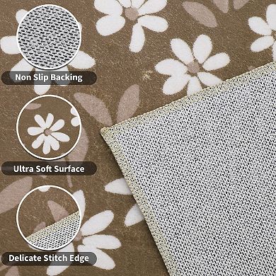 Floral Farmhouse Washable Rug with Rubber Backing, Soft Thin Foldable Floor Carpet