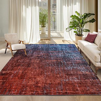Modern Abstract Machine Washable Rug with Non-Slip Backing, Stain-Resistant Foldable Indoor Carpet