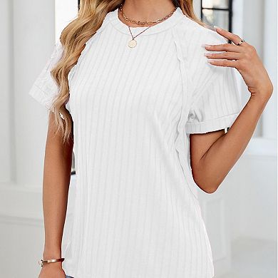 Women's Summer Short Simple Sleeve Round Neck Solid Ribbed Top for Daily Wear