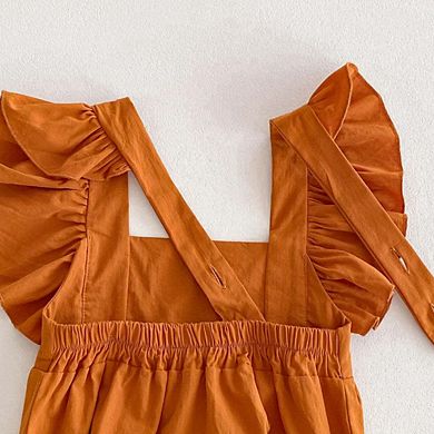 Summer Baby Girls Solid Color Square Neck bodysuit