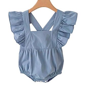 Summer Baby Girls Solid Color Square Neck bodysuit