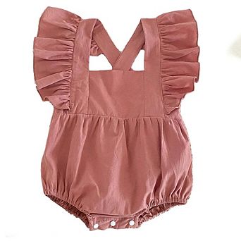 Summer Baby Girls Solid Color Square Neck bodysuit