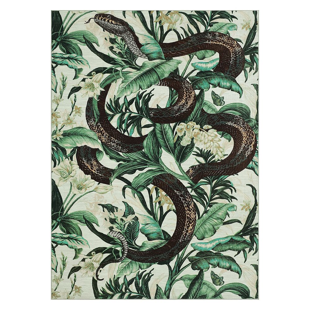 Tropical Jungle Snake Washable Area Rug Stain Resistant Throw Carpet ...