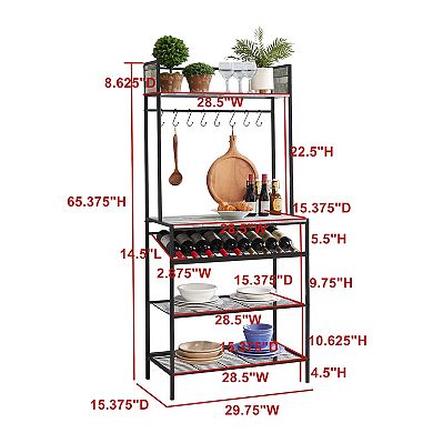 Kings Brand Furniture - Baker’s Rack for Kitchen with Storage Shelves & Hooks