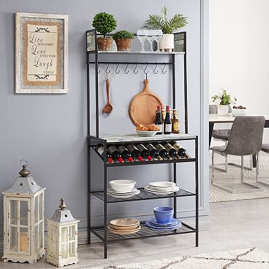 Kings Brand Furniture - Baker’s Rack for Kitchen with Storage Shelves & Hooks