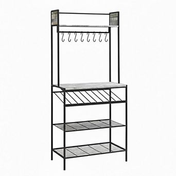 Kings Brand Furniture - Baker’s Rack for Kitchen with Storage Shelves & Hooks
