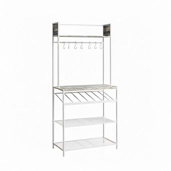 Kings Brand Furniture - Baker’s Rack for Kitchen with Storage Shelves & Hooks