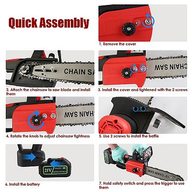 12" Cordless Electric Chainsaw with 2×21V 3.0Ah Batteries & Charger