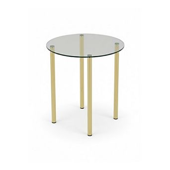 Kings Brand Furniture - Milnai Round Side End Accent Table, Gold Metal/Glass