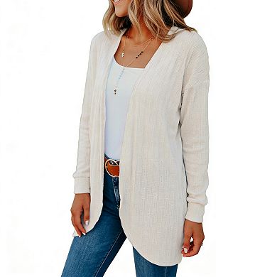 Women's Open Front Knit Cardigan - Long Sleeve Lightweight Casual Loose-Fit Sweater Jacket