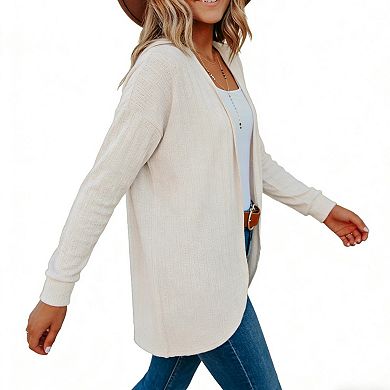 Women's Open Front Knit Cardigan - Long Sleeve Lightweight Casual Loose-Fit Sweater Jacket