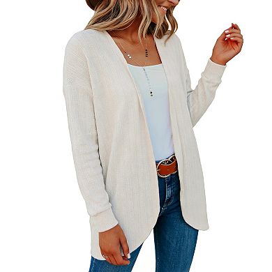 Women's Open Front Knit Cardigan - Long Sleeve Lightweight Casual Loose-Fit Sweater Jacket