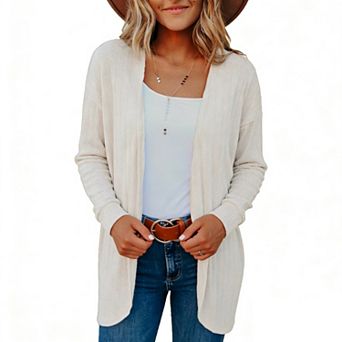 Women's Open Front Knit Cardigan - Long Sleeve Lightweight Casual Loose-Fit Sweater Jacket