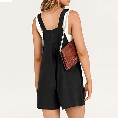 Women's Summer Jumpsuit Shorts Adjustable Strap Romper with Chest Pocket Casual Sleeveless Overalls