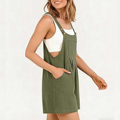 Women's Summer Jumpsuit Shorts Adjustable Strap Romper with Chest Pocket Casual Sleeveless Overalls